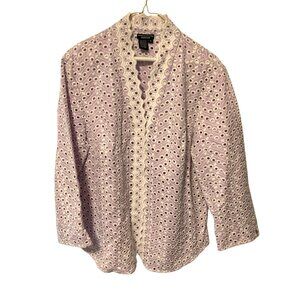 Doncaster Collection Womens Size 16 Snap Up Blazer Jacket Long Sleeve Eyelet Pur